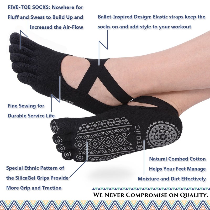 Ozaiic Yoga Socks for Women with Grips, Non-Slip Five Toe Socks for Pilates, Barre, Ballet, Fitness - Image 2